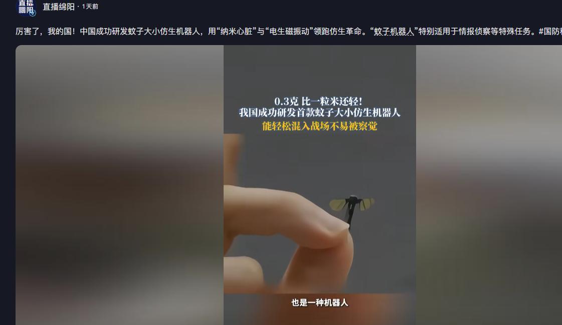 中国'蚊子机器人'震撼问世！2厘米微型武器可穿透所有雷达